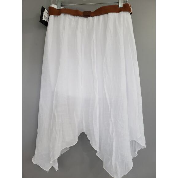 NEW Size Large Junior's y2k 2000s boho hippie bohemian white skirt brown belt - Picture 4 of 4
